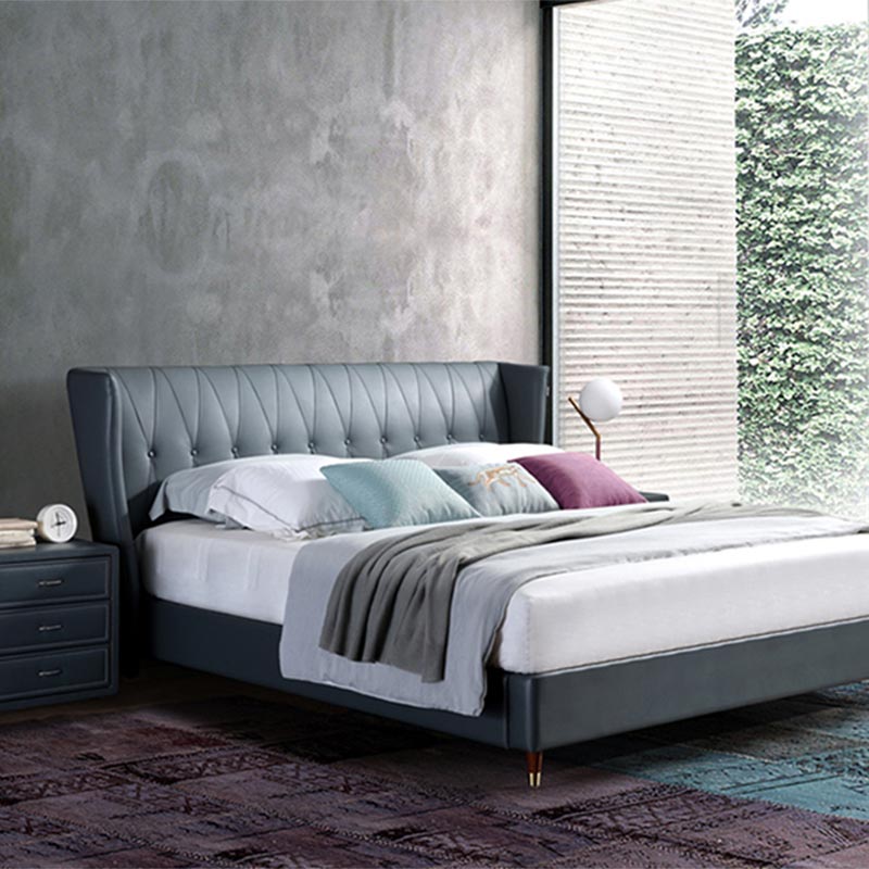 पूर्ण छालाले बेरिएको ठोस काठको ओछ्यान